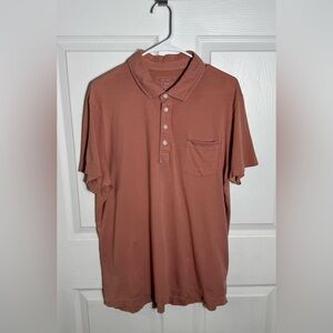 Billy Reid Pensacola Polo Pink Organic Cotton Pocket Shirt Size LG Garment Dyed